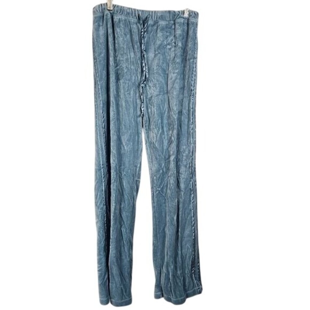 Vintage Y2K Everlast Crushed Velour Track Pants S Blue Satin Trim Casual Urban